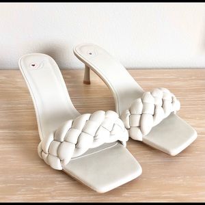Braided White Slide Woven Heels 8